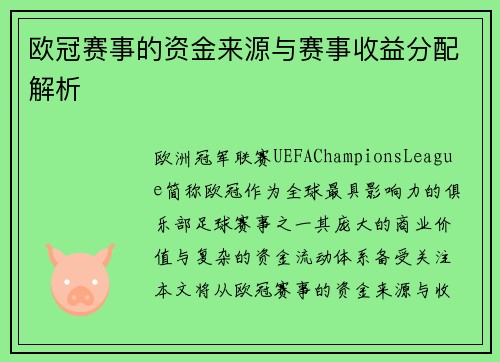 欧冠赛事的资金来源与赛事收益分配解析